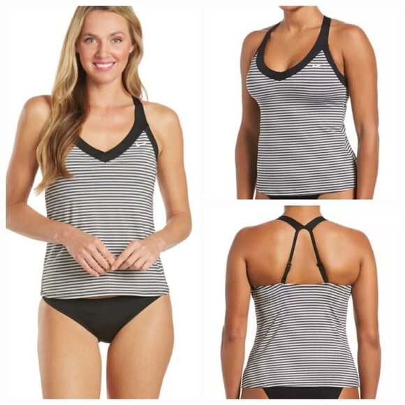 NWT - NIKE Women's 2-Piece Striped Tankini Swimsuit Set Black & White - Size M - Picture 2 of 3